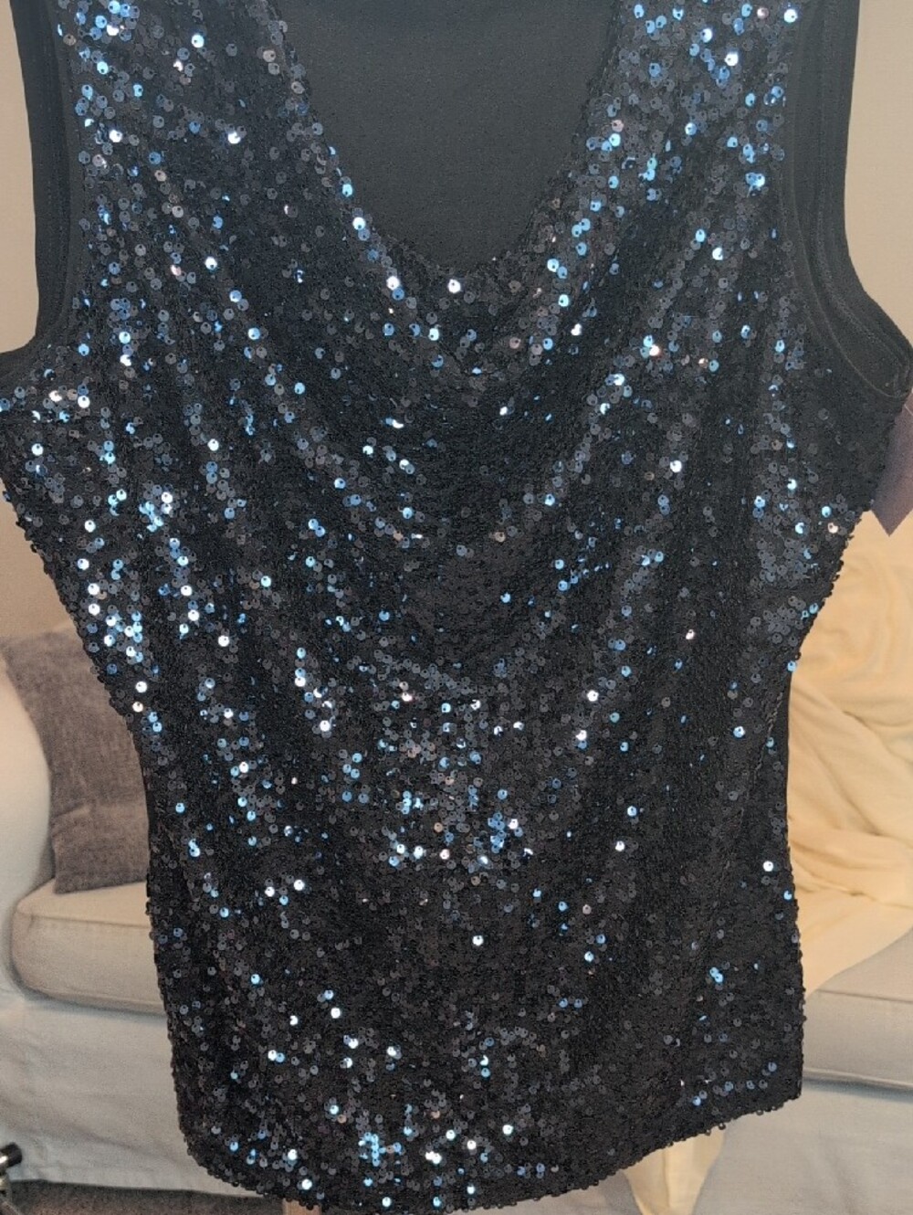 Calvin Klein Black Sequin Tank Top with Blue Sparkle - Picture 4 of 5